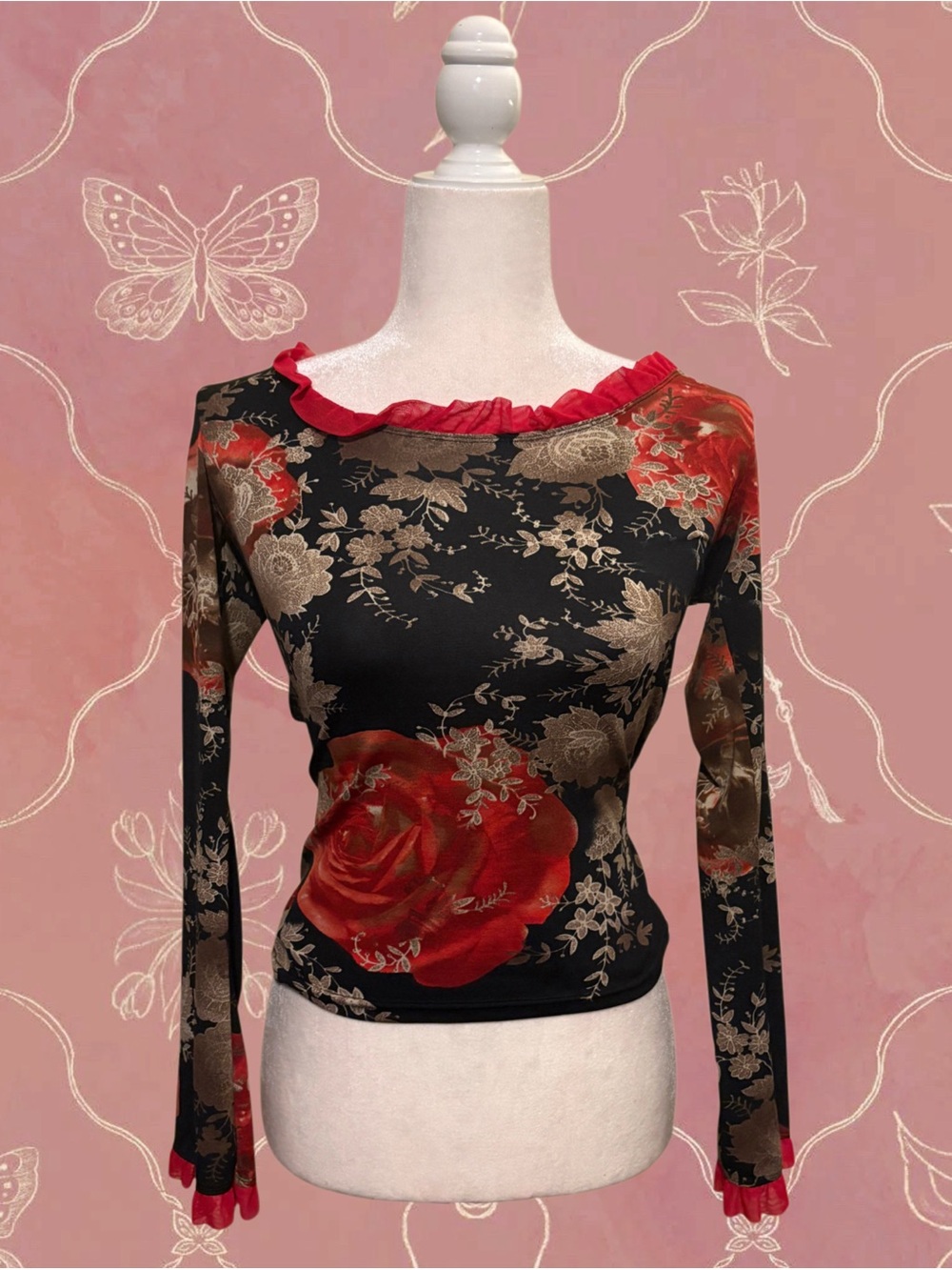 Floral Ruffle-Trim Blouse